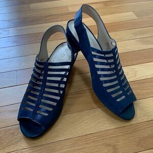 Nurture Leather “Vivicah” Navy Blue Caged Slingback Sandals